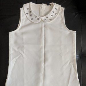 Ann Taylor Petite Embellished Collar Crepe Shell